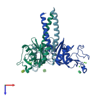 PDB entry 2rie coloured by chain, top view.
