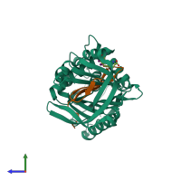 PDB entry 2riw coloured by chain, side view.