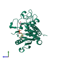 PDB entry 2rix coloured by chain, side view.