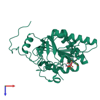 PDB entry 2rj0 coloured by chain, top view.