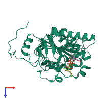 PDB entry 2rj1 coloured by chain, top view.