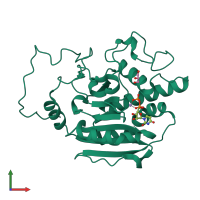 PDB entry 2rj5 coloured by chain, front view.