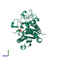 PDB entry 2rj5 coloured by chain, side view.