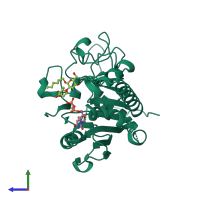 PDB entry 2rj9 coloured by chain, side view.