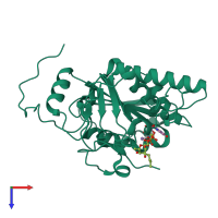PDB entry 2rj9 coloured by chain, top view.