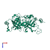 PDB entry 2rjd coloured by chain, top view.