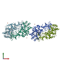 PDB entry 2rjh coloured by chain, front view.