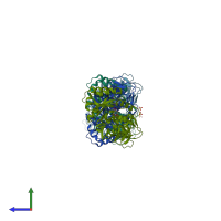 PDB entry 2rjh coloured by chain, side view.