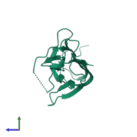 PDB entry 2rjl coloured by chain, side view.