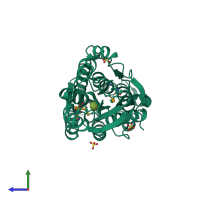 PDB entry 2rjo coloured by chain, side view.