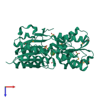 PDB entry 2rjo coloured by chain, top view.
