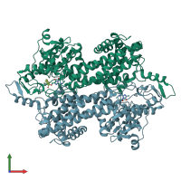 PDB entry 2rjr coloured by chain, front view.