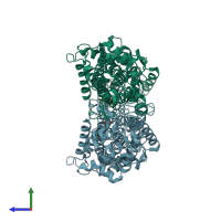 PDB entry 2rjr coloured by chain, side view.