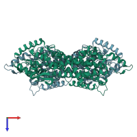 PDB entry 2rjr coloured by chain, top view.