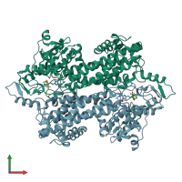 PDB entry 2rjs coloured by chain, front view.