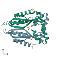 PDB entry 2rjz coloured by chain, front view.