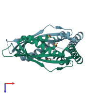 PDB entry 2rjz coloured by chain, top view.