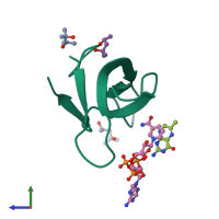 PDB entry 2rk1 coloured by chain, side view.