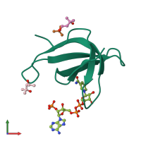 PDB entry 2rk2 coloured by chain, front view.