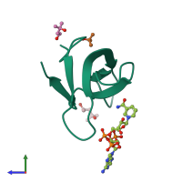 PDB entry 2rk2 coloured by chain, side view.