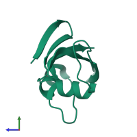 PDB entry 2rk5 coloured by chain, side view.