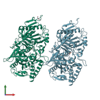 PDB entry 2rk8 coloured by chain, front view.