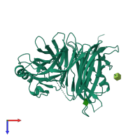 PDB entry 2rkc coloured by chain, top view.