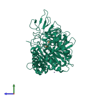 PDB entry 2rke coloured by chain, side view.