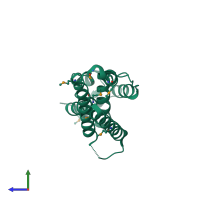 PDB entry 2rkh coloured by chain, side view.