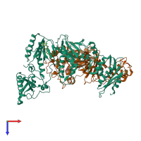 PDB entry 2rki coloured by chain, top view.