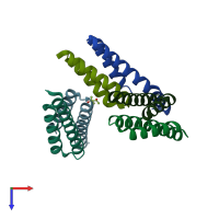 PDB entry 2rkl coloured by chain, top view.