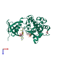 PDB entry 2rku coloured by chain, top view.