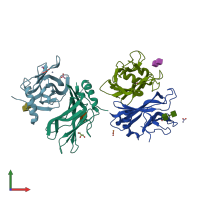 PDB entry 2rl7 coloured by chain, front view.