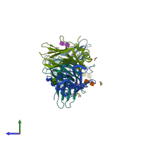 PDB entry 2rl7 coloured by chain, side view.