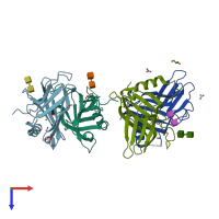 PDB entry 2rl7 coloured by chain, top view.