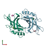 PDB entry 2rl8 coloured by chain, front view.