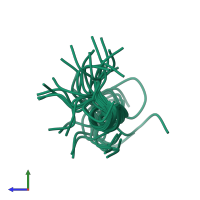 PDB entry 2rlj coloured by chain, ensemble of 20 models, side view.