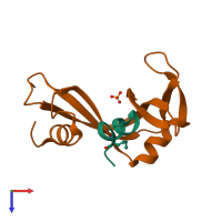 PDB entry 2rln coloured by chain, top view.