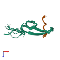 PDB entry 2rly coloured by chain, ensemble of 8 models, top view.