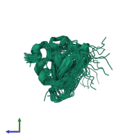 PDB entry 2rmj coloured by chain, ensemble of 20 models, side view.