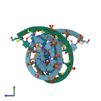 PDB entry 2rmq coloured by chain, side view.