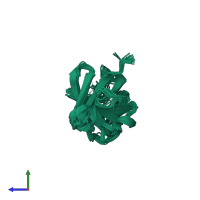 PDB entry 2rn4 coloured by chain, ensemble of 20 models, side view.