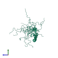 PDB entry 2rn9 coloured by chain, ensemble of 20 models, side view.