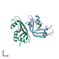 PDB entry 2rnf coloured by chain, front view.