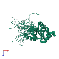 PDB entry 2rnk coloured by chain, ensemble of 20 models, top view.
