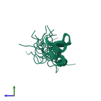 PDB entry 2rnl coloured by chain, ensemble of 20 models, side view.