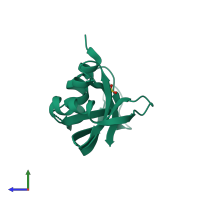 PDB entry 2rns coloured by chain, side view.