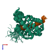 PDB entry 2roc coloured by chain, ensemble of 20 models, top view.