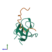 Hetero dimeric assembly 1 of PDB entry 2rpn coloured by chemically distinct molecules, side view.