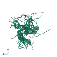 PDB entry 2rpp coloured by chain, ensemble of 20 models, side view.